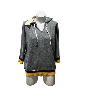 Current/Elliott Women's Cropped Sleeve Striped Sweatshirt Gray Size 2